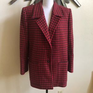 Long red houndstooth blazer
